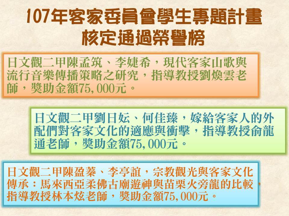 107年客家委員會學生專題計畫