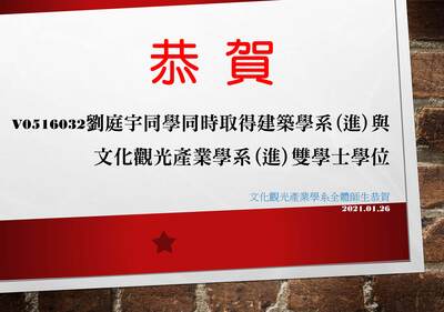 恭賀V0516032劉庭宇擁有兩張畢業證書