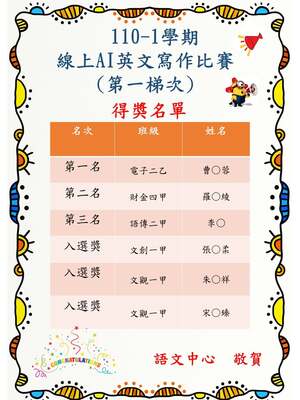 110年線上AI英文寫作比賽(第一梯次)